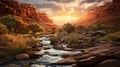 Photorealistic Wilderness Landscape At Golden Hour