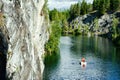 Canyon and lake in old marble quarry in the Ruskeala Mountain Park, Karelia, Russia