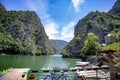 Canyon Matka in North Macedonia beautiful view with rocks, lake, trees and colorful background