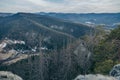 A canyon with a mountain in the background Royalty Free Stock Photo