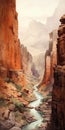 Subtle Earth Tone Canyon Painting In Watercolor Style