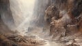 Canyon Painting: Detailed Atmospheric Portrait By Alan Lee