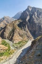 The canyon of the Panj River in rugged mountains on the border of Afghanistan and Tajikistan