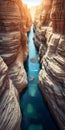 Canyon Waterway In Dark Aquamarine And Beige: A National Geographic Streamlined Hopi Art Photo In 32k Uhd