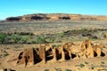 Chaco Culture National Historical Park, Kin Kletso Ruins and Southwest Desert in Morning Light from Canyon Rim, New Mexico, USA