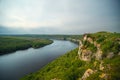 Canyon with the river Dniester on an summer day near the village of Subich. Podolsk Tovtry. Beautiful nature landscape. Mountains Royalty Free Stock Photo