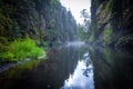 Canyon scenery and trails Kamnitz Gorge in the Czech Switzerland