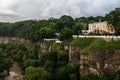 Canyon of the Smotrych River in Kamianets-Podilskyi, covered with green forest, after rain. Royalty Free Stock Photo