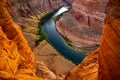 Canyon Travel Lifestyle adventure. Landscape of Horseshoe Bend with sunrise and reflecting surface of Colorado River Royalty Free Stock Photo