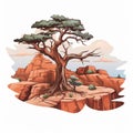 Canyon Tree Clip Art: Colored Cartoon Style With Hopi Art Influence