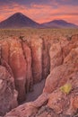 Canyon and Volcan Licancabur, Atacama Desert, Chile