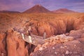 Canyon and Volcan Licancabur, Atacama Desert, Chile Royalty Free Stock Photo