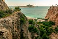 Canyon wall view with azure sea lagoon Royalty Free Stock Photo