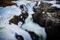 Canyon Waterfall in Iceland during winter with melting snow Royalty Free Stock Photo