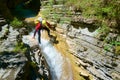 Canyoneering in Forco Canyon, Pyrenees in Spain Royalty Free Stock Photo