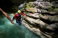 Canyoneering in Forco Canyon, Pyrenees in Spain Royalty Free Stock Photo