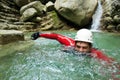 Man canyoning in the Pyrenees, Spain. Royalty Free Stock Photo