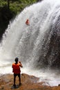 Canyoning massive waterfall decent Vietnam Royalty Free Stock Photo