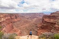 Canyonlands - Man with scenic view from Shafer Trail Viewpoint in Canyonlands National Park near Moab, Utah, USA Royalty Free Stock Photo