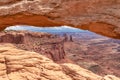 Canyonlands - Scenic view through Mesa Arch near Moab, Canyonlands National Park, San Juan County, Southern Utah, USA Royalty Free Stock Photo