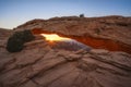 Canyonlands sunrise through Mesa Arch window in Moab Utah Royalty Free Stock Photo