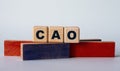 CAO - acronym on wooden cubes on a background of colored block on a light background Royalty Free Stock Photo