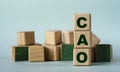 CAO - acronym on wooden cubes on a background of colored block on a light background Royalty Free Stock Photo