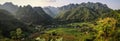 Panoramic view on a beautiful village in the mountains around cao bang, cao bang province, North Vietnam