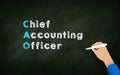 CAO or Chief Accounting Officer Chalkboard . Human Human writing text and abbreviation on Chalk background