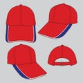 Sport Red-Navy Blue Baseball Cap With White Line Piping At Brim Cap Design Royalty Free Stock Photo