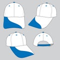 Set Baseball Cap Design Vector With White/Blue Colors. Royalty Free Stock Photo