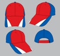 Set Baseball Cap Design Vector Red/Blue/White Colors. Royalty Free Stock Photo