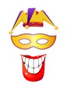 cap of buffoon, theater mask and smile with teeth