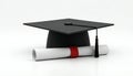 Cap and diploma, graduation day concept, white backdrop Royalty Free Stock Photo