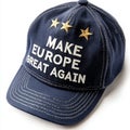 Cap with embroidered MEGA slogan showcasing unique design on a plain white background evokes a bold statement about Royalty Free Stock Photo