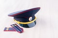 Cap and epaulets of lieutenant colonel are on the table