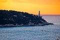 Cap Ferrat peninsula and lighthouse sunrise view, amazing scenery of French riviera Royalty Free Stock Photo