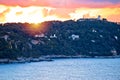 Cap Ferrat peninsula sunset view from Villefranche sur Mer Royalty Free Stock Photo