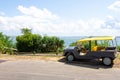 Citroen Mehari car black and yellow old vintage beach convertible vehicle front of Royalty Free Stock Photo