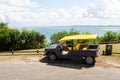Citroen Mehari car retro old vintage beach convertible vehicle front of bassin d`