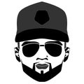 Cap football fan. Single icon in black style vector symbol. Elegant bearded man face in sunglasses. Vector hipster character. Fash