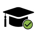 Cap, hat dos symbol isolated on white background. Graduate education illustration vector icon, success web button