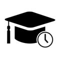 Cap, hat time symbol isolated on white background. Graduate education illustration vector icon, success web button