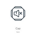Cap icon. Thin linear cap outline icon isolated on white background from signs collection. Line vector cap sign, symbol for web Royalty Free Stock Photo