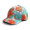 Baseball Cap isolated on white background. Realistic cap with colorful flower patterns Royalty Free Stock Photo