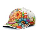 Baseball Cap isolated on white background. Realistic cap with colorful flower patterns Royalty Free Stock Photo