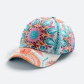 Baseball Cap isolated on white background. Realistic cap with colorful pattern in mandala style Royalty Free Stock Photo