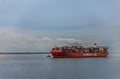 Cap San Marco container ship heads to Kiel Canal, Brunsbuttel, Germany