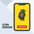 capability, head, human, knowledge, skill Glyph Icon in Mobile for Download Page. Yellow Background