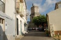 Capaccio one of the old streets in downtown Capaccio with the bell in the background Royalty Free Stock Photo